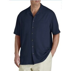 Oak Hill Mens 2XL Navy Blue Short Sleeve Button Up Camp Collar Shirt Textured